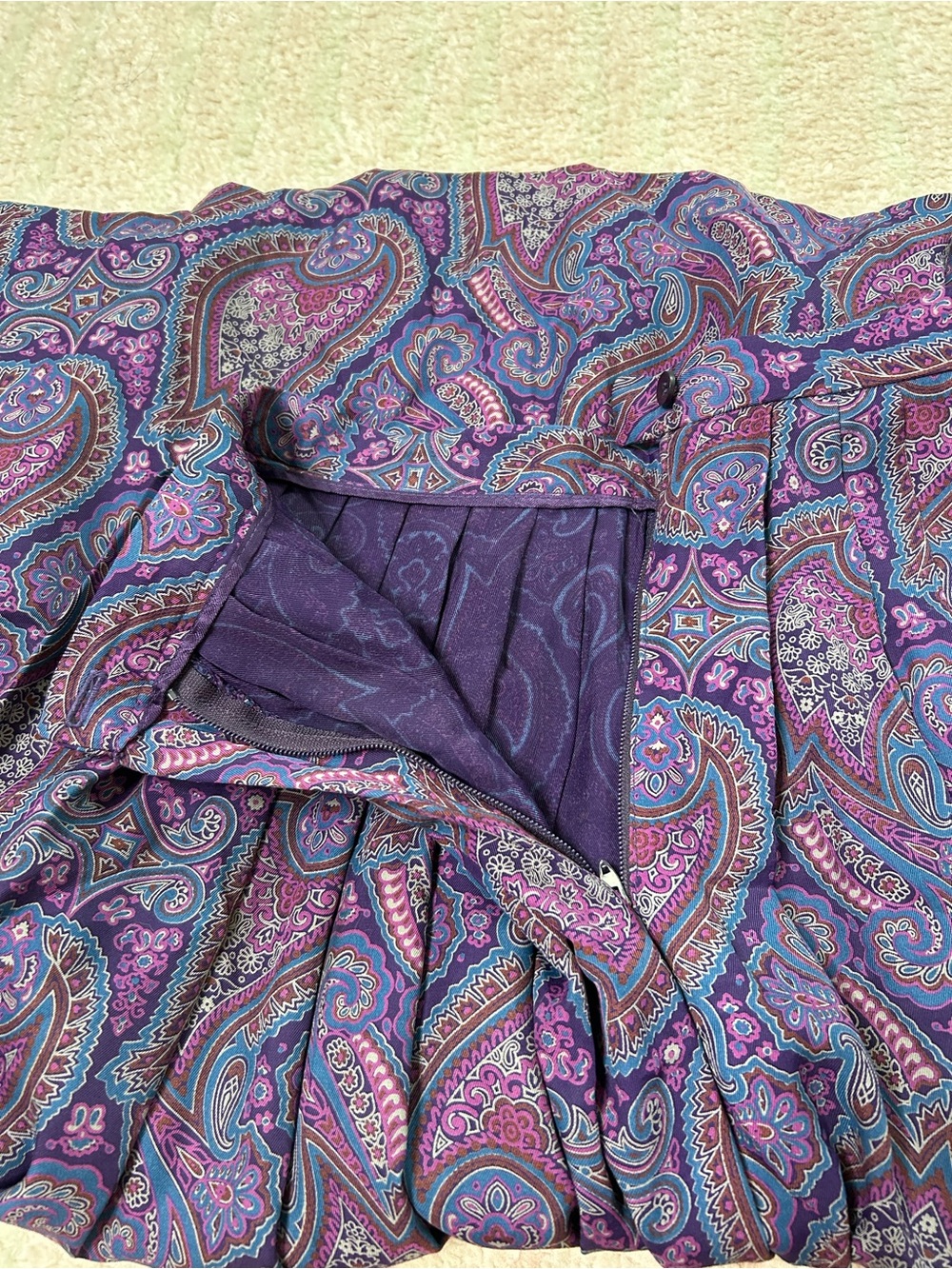 Vintage Pendleton Purple Blue Paisley Pleated Midi Skirt Size 6 Petite 26" Waist - Picture 5 of 9
